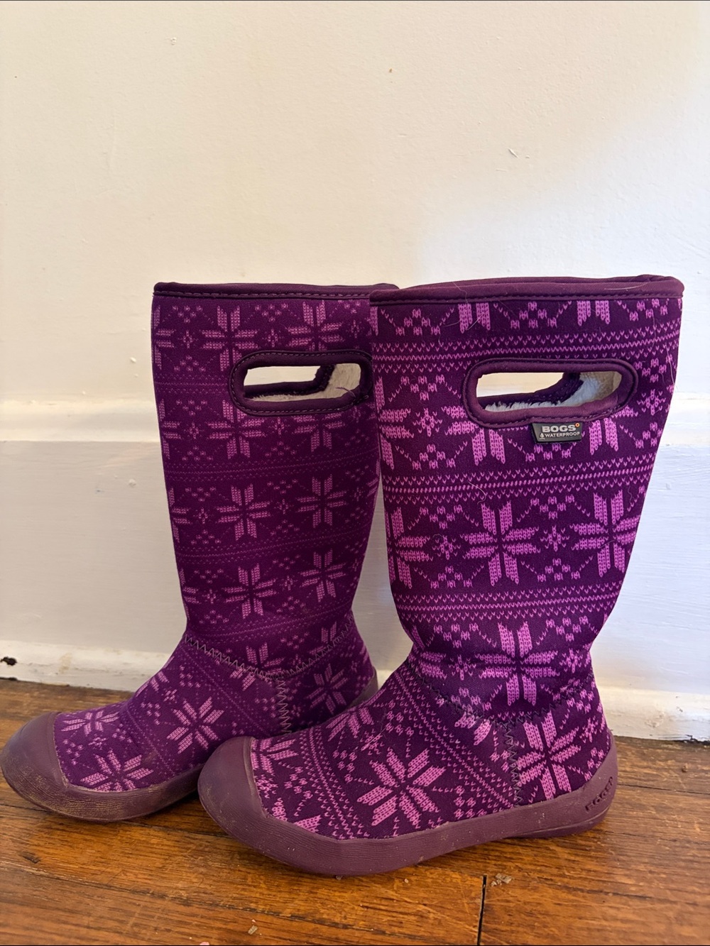 Bogs Kids Purple and Pink Nordic Snowflake Rain Boots